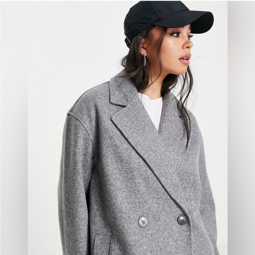 Topshop Riley Long Coat in Grey Marl - Picture 3 of 11